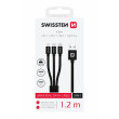 Кабел за зареждане и пренос на данни Swissten DATA CABLE TEXTILE 3in1 1,2 M BLACK