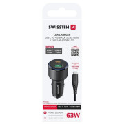 Адаптор Swissten Car Charger USB-C PD + USB-A, 63W + cabel USB-C / USB-C, 1 m