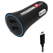 Адаптер за кола Swissten Car Charger + USB-C Cable черен Black