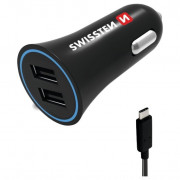 Адаптер за кола Swissten Car Charger + USB-C Cable черен