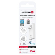 Адаптор Swissten World Travel Charger 45W GaN USB-C + USB-A