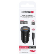 Адаптор Swissten Mini Car Charger USB-C PD + USB-A, 20W + cabel USB-C / USB-C, 1 m