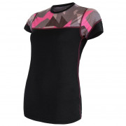 Дамска функционална тениска Sensor Merino Impress (short sleeve) черно/розово Black/Camo