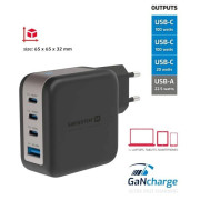 Адаптор Swissten GaN Travel Charger 100W 3X USB-C PD + USB-A