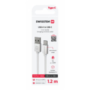Кабел за зареждане и пренос на данни Swissten Textile USB / USB-C 1,2 m сребърен stříbrná
