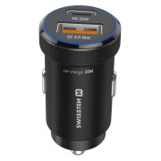 Адаптор Swissten Mini Car Charger USB-C PD + USB-A, 20W + cabel USB-C / USB-C, 1 m