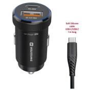 Адаптор Swissten Mini Car Charger USB-C PD + USB-A, 20W + cabel USB-C / USB-C, 1 m