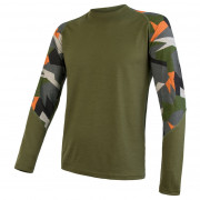 Функционална мъжка тениска  Sensor Мерино Impress дълъг ръкав зелен Safari/Camo