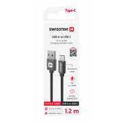 Кабел за зареждане и пренос на данни Swissten Textile USB / USB-C 1,2 m черен černá