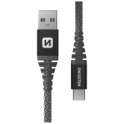 Кабел за зареждане и пренос на данни Swissten Kevlar USB/USB-C 1,5 m тъмно сив