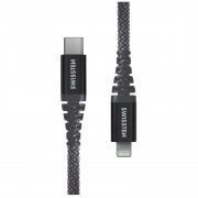 Кабел за зареждане и пренос на данни Swissten Kevlar USB-C/Lightning 1,5 m тъмно сив