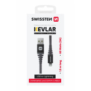 Кабел за зареждане и пренос на данни Swissten Kevlar USB/Lightning 1,5 m