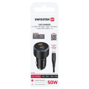 Адаптор Swissten Car Charger 2X USB-C PD, 50W + cabel USB-C / USB-C, 1 m