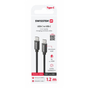 Кабел за зареждане и пренос на данни Swissten Textile USB-C / USB-C 1,2 m черен černá