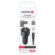 Адаптор Swissten Car Charger 2x USB-C PD + USB-A, 95 W + cabel USB-C / USB-C, 1 m