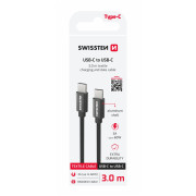 Кабел за зареждане и пренос на данни Swissten Textile USB-C / USB-C 3 m черен černá
