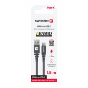 Кабел за зареждане и пренос на данни Swissten Aramid Reinforced USB/USB-C 1,5 m