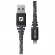 Кабел за зареждане и пренос на данни Swissten Kevlar USB/Lightning 1,5 m тъмно сив