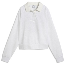 Дамски суитшърт Puma CLASS Relaxed Longsleeve Polo FL бял White Glow Heather