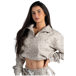 Дамски суитшърт Nebbia Half-Zip Leopard Sweatshirt Primal бежов CREAM LEOPARD