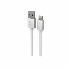 Кабел за зареждане и пренос на данни Swissten Textile USB / Lightning 1,2 m сребърен stříbrná