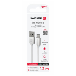 Кабел за зареждане и пренос на данни Swissten Textile USB / USB-C 1,2 m сребърен stříbrná