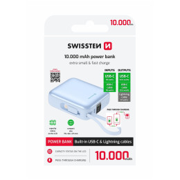 Външно зарядно устройство Swissten Space 10000 mAh USB-C + Lightning син modrá