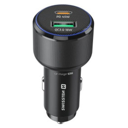 Адаптор Swissten Car Charger USB-C PD + USB-A, 63W + cabel USB-C / USB-C, 1 m