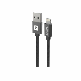 Кабел за зареждане и пренос на данни Swissten Textile USB / Lightning 1,2 m черен černá