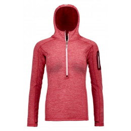 Дамски суитшърт Ortovox Fleece Light Melange Zip Neck червен HotCoral