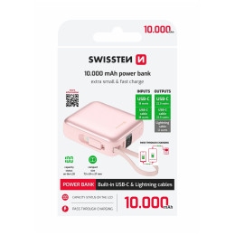 Външно зарядно устройство Swissten Space 10000 mAh USB-C + Lightning розов růžová