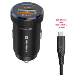 Адаптор Swissten Mini Car Charger USB-C PD + USB-A, 20W + cabel USB-C / USB-C, 1 m