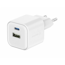 Зарядно устройство Swissten TRAVEL CHARGER GaN 1x USB-C 20W PD AND 1x USB-A 18W QC бял