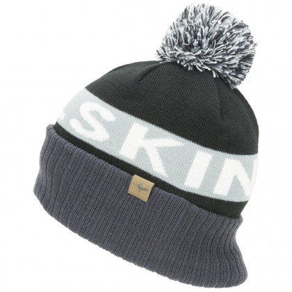 Зимна шапка SealSkinz Water Repellent Cold Weather Bobble Hat черен/сив Black/Grey/White