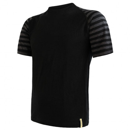 Функционална мъжка тениска  Sensor Мерино Air къс ръкав черен/сив Black/TmHeStripes