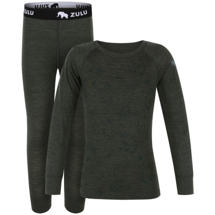 Детски комплект Zulu Merino Woody 160 зелен dark green melange