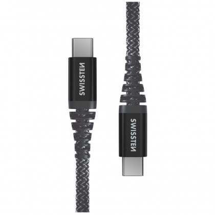 Кабел за зареждане и пренос на данни Swissten Kevlar USB-C/USB-C 1,5 m тъмно сив
