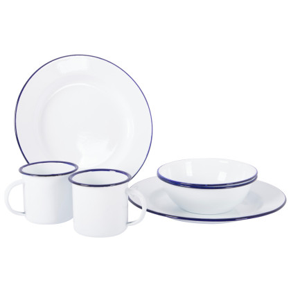 Комплект прибори Bo-Camp Tableware enamel 6 pcs бял/син Blue