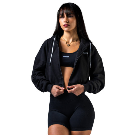 Дамски суитшърт Nebbia Black zip-up hoodie Power черен BLACK