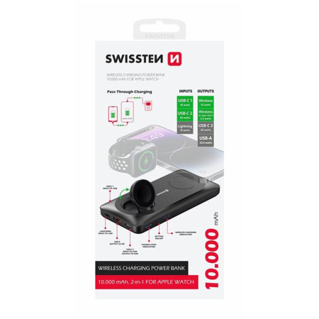 Външно зарядно устройство Swissten POWER BANK 10000 mAh 2v1