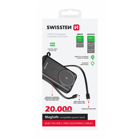 Безжична външна батерия Swissten POWER BANK 20000 mAh PD 20W