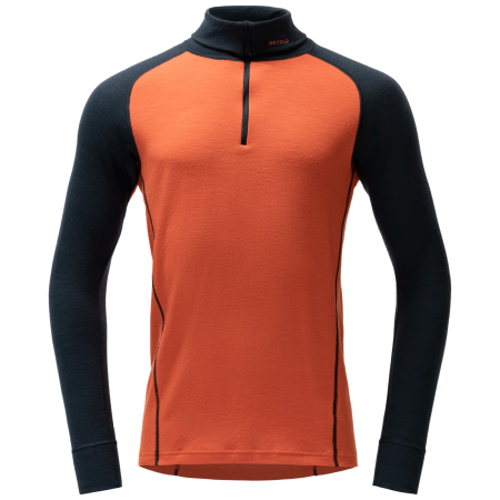 Функционална мъжка тениска Devold Duo Active Merino 205 Zip Neck Man оранжев/сив Brick