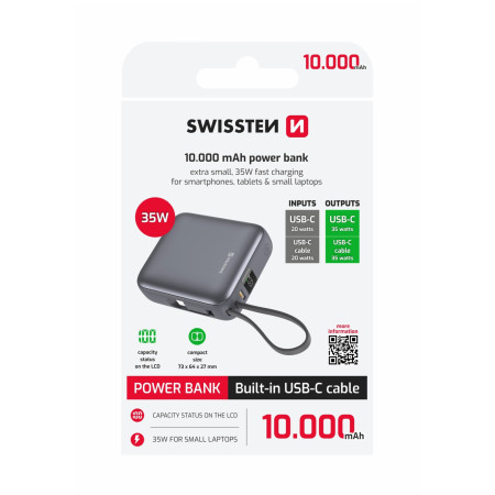 Външно зарядно устройство Swissten Space 10000 mAh, 35W USB-C сребърен stříbrná