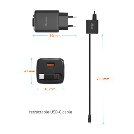 Адаптор Swissten SlideCharge Gan 30W, 1X USB-A 18W