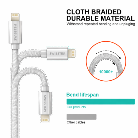 Кабел за зареждане и пренос на данни Swissten Textile USB / Lightning 1,2 m