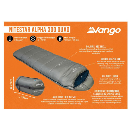 Трисезонен спален чувал Vango Nitestar Alpha 300 Quad
