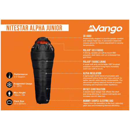 Детски спален чувал Vango Nitestar Alpha Junior