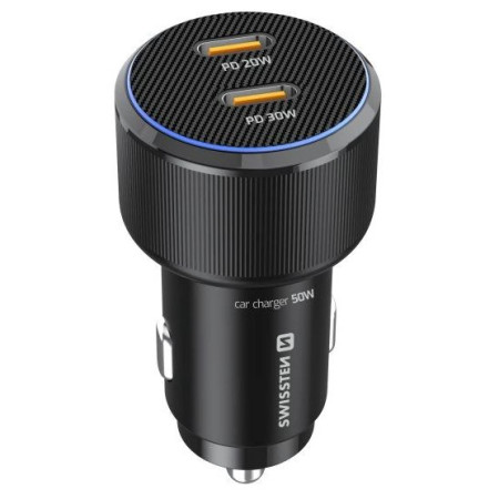Адаптор Swissten Car Charger 2X USB-C PD, 50W + cabel USB-C / USB-C, 1 m