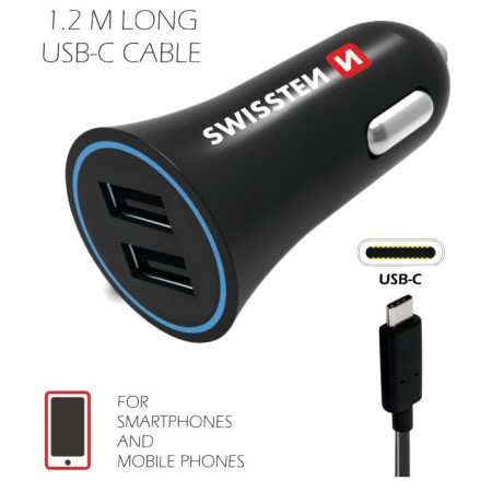 Адаптер за кола Swissten Car Charger + USB-C Cable