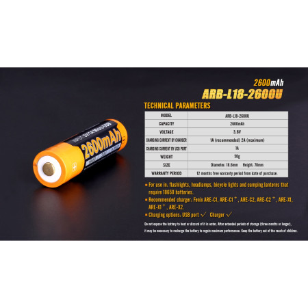 Акумулаторна батерия Fenix 18650 2600 mAh USB Li-ion